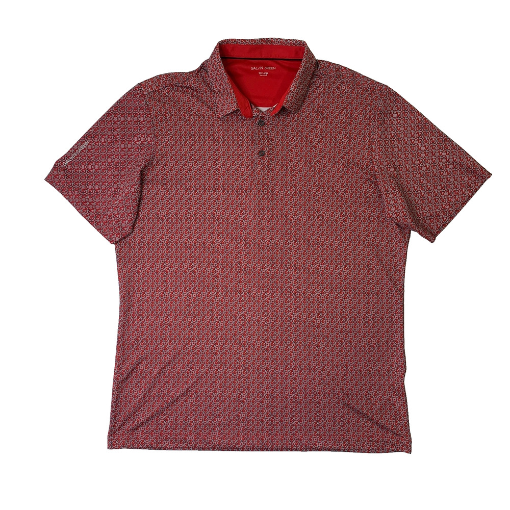 Galvin Green Shirt Mens 2XL Cayenne Logo Motif AOP Performance Stretch Golf Polo